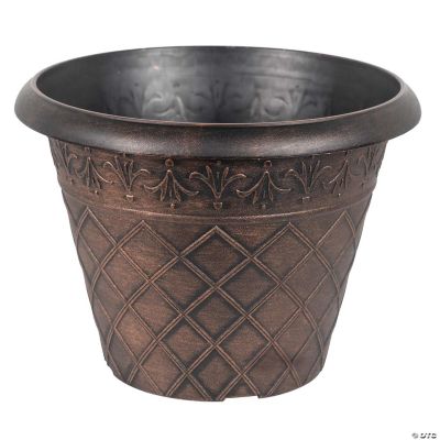 Garden Elements Outdoor Diamond Banded Plastic Planter Copper 14.75