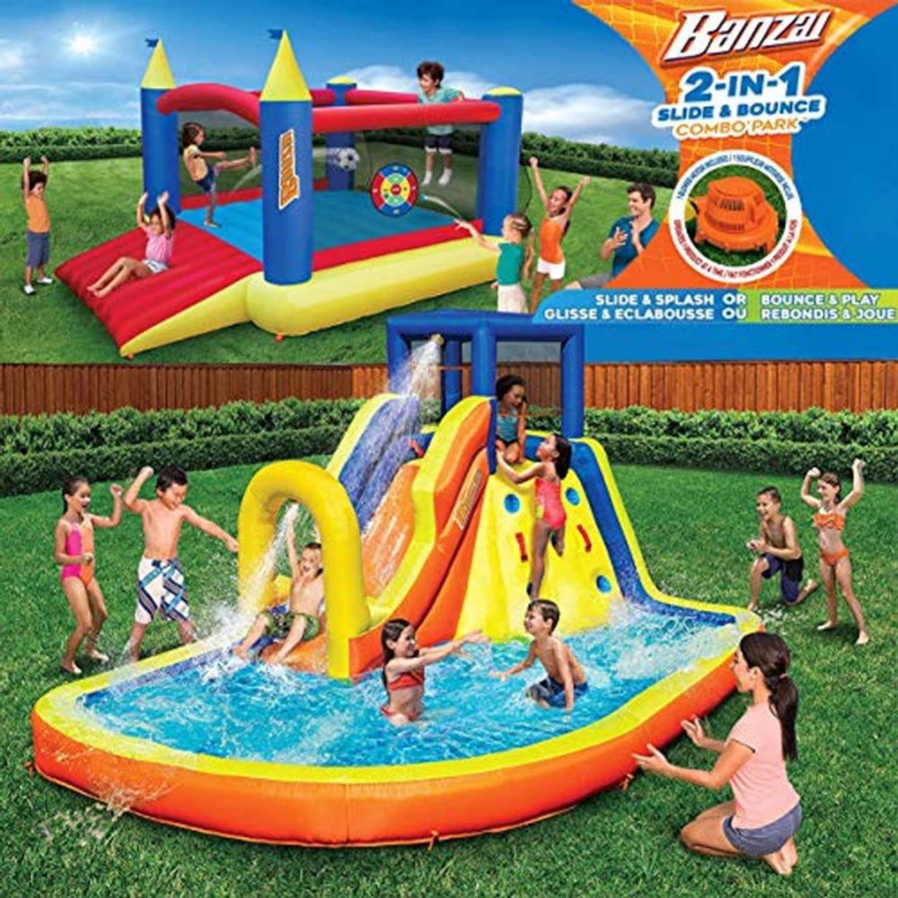 Banzai Inflatable Water Slide & Bounce House (Combo Pack) - Huge Heavy Duty Outdoor Kids Adventure Park Pool