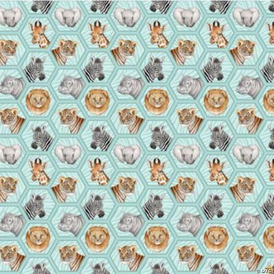 Baby Safari Hexi Animals Turquoise Children's Cotton Fabric by