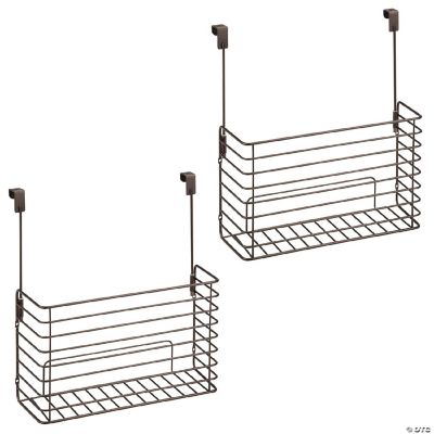 mDesign Metal Wire Kitchen Bakeware Over Door Organizer Basket, 2 Pack, Bronze