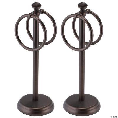 mDesign Steel Bathroom Towel Rack Holder Stand, 2 Hanging Rings, 2 Pack