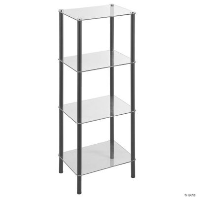 mDesign Bathroom Floor Storage Tower Unit, 4 Tier Dark Gray/Clear