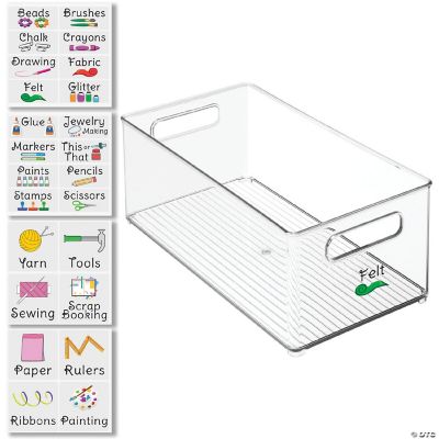 mDesign Plastic Craft Room Stackable Storage Box, Hinge Lid, 4