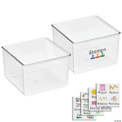 mDesign Stackable Plastic Craft, Sewing Storage Box, 2 Pack + 32 Labels Clear Oriental Trading