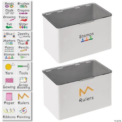 mDesign Stackable Plastic Craft, Sewing Storage Box, 2 Pack + 32 Labels