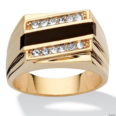 Palm Beach Jewelry Men's 14K Gold-Plated Black Onyx Cross Ring - Textured, Size 8