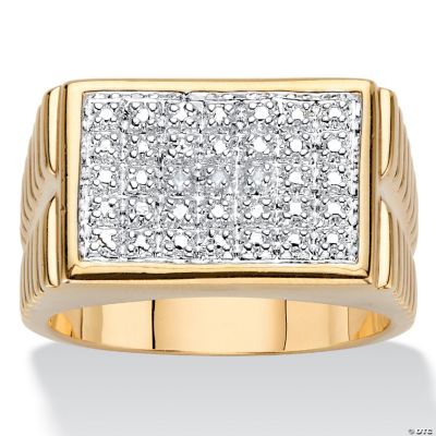 Men's Diamond Accent 18k Gold-Plated Two-Tone Watchband-Style Grid Ring