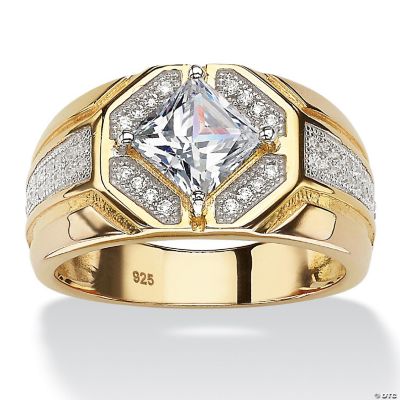 PalmBeach Jewelry Men's Yellow Gold-plated Sterling Silver Square Cubic  Zirconia Octagon Ring Sizes 9-13 | Oriental Trading