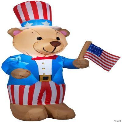 Gemmy Airblown Inflatable Patriotic Teddy Bear 4 ft Tall blue