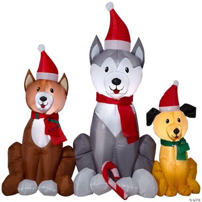 Gemmy Christmas Airblown Inflatable Dog Trio Scene 3.5 ft Tall Multicolored