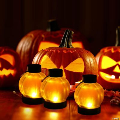 IMAGE 12 Packs LED Pumpkin Tealight Candles Flameless for Halloween Oriental Trading