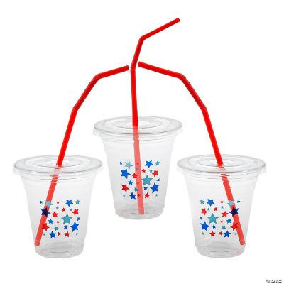 Bulk 50 Ct. Clear Patriotic Plastic Cups with Lids & Straws Oriental
