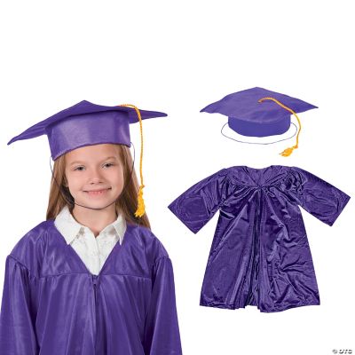 Bulk Elementary School Shiny Purple Graduation Cap & Gown Sets for 12
