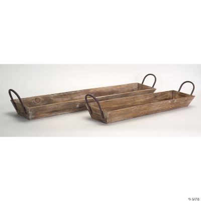 Melrose International Wooden Tray with Handles (Set of 2) Oriental