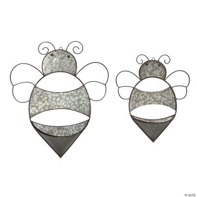 Set of 2 Metal Bumble Bee Sculptures Indoor Outdoor Home Garden