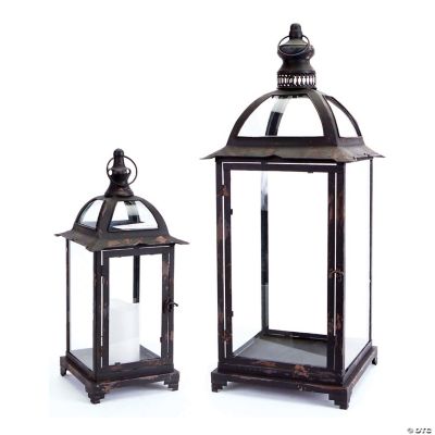 Melrose International Iron with Glass Metal Lantern (Set of 2