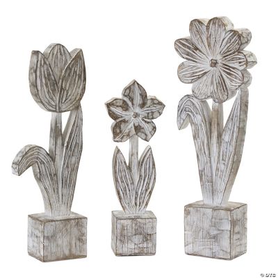 Melrose International Floral Etched Bird Figurine with Wood Grain Design (Set of 4)