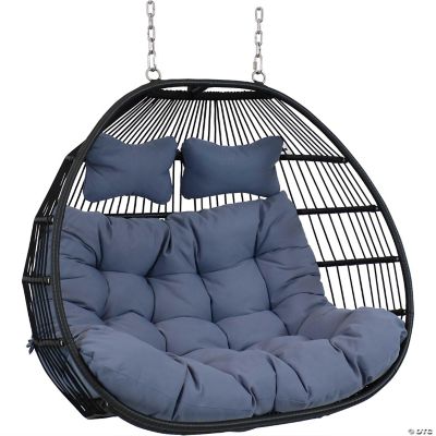 Sunnydaze Outdoor Resin Wicker Patio Liza Hanging Basket Egg Chair