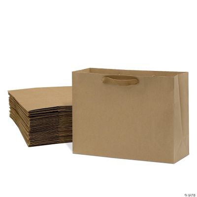 25ct Prime Line Packaging- Large Designer Gift Bags with Fabric Handles for All Occasion 25 Pack 16x6x12 Brown