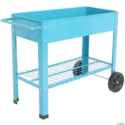 Sunnydaze Outdoor Galvanized Steel Raised Mobile Elevated Planter Cart