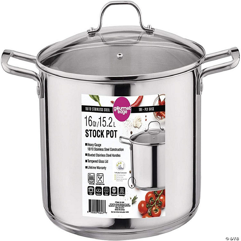 Gourmet Edge Stock Pot - Stainless Steel Cooking Pot with Lid- Silver ...