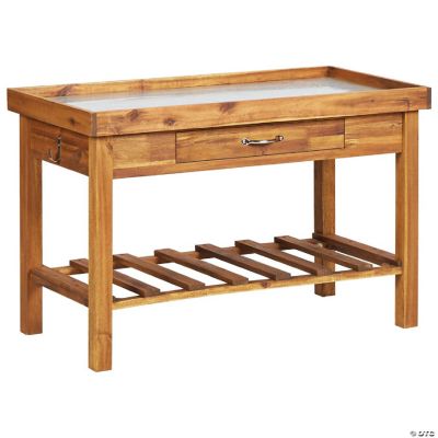 vidaXL Garden Work Bench with Zinc Top Solid Acacia Wood Oriental Trading