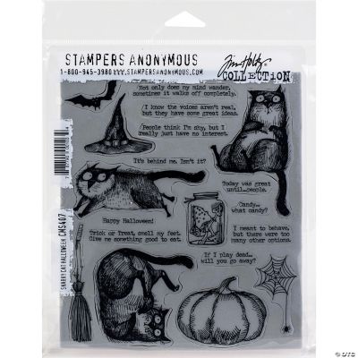 Tim Holtz Cling Stamps 7X8.5-Snarky Cat Halloween