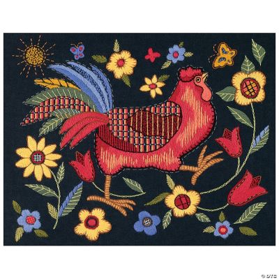 Dimensions Crewel Embroidery Kit 11"X14"Rooster On Black