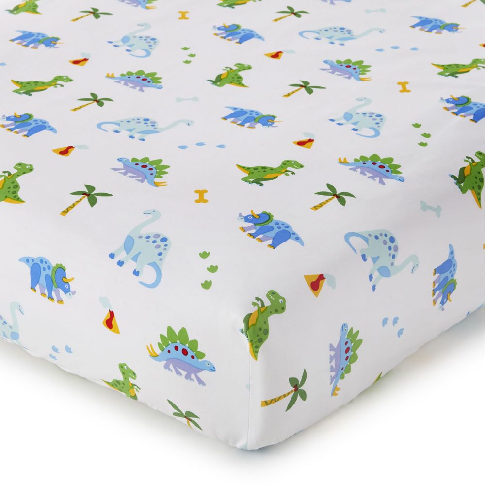Wildkin Dinosaur Land 100% Cotton Flannel Fitted Crib Sheet From MindWare