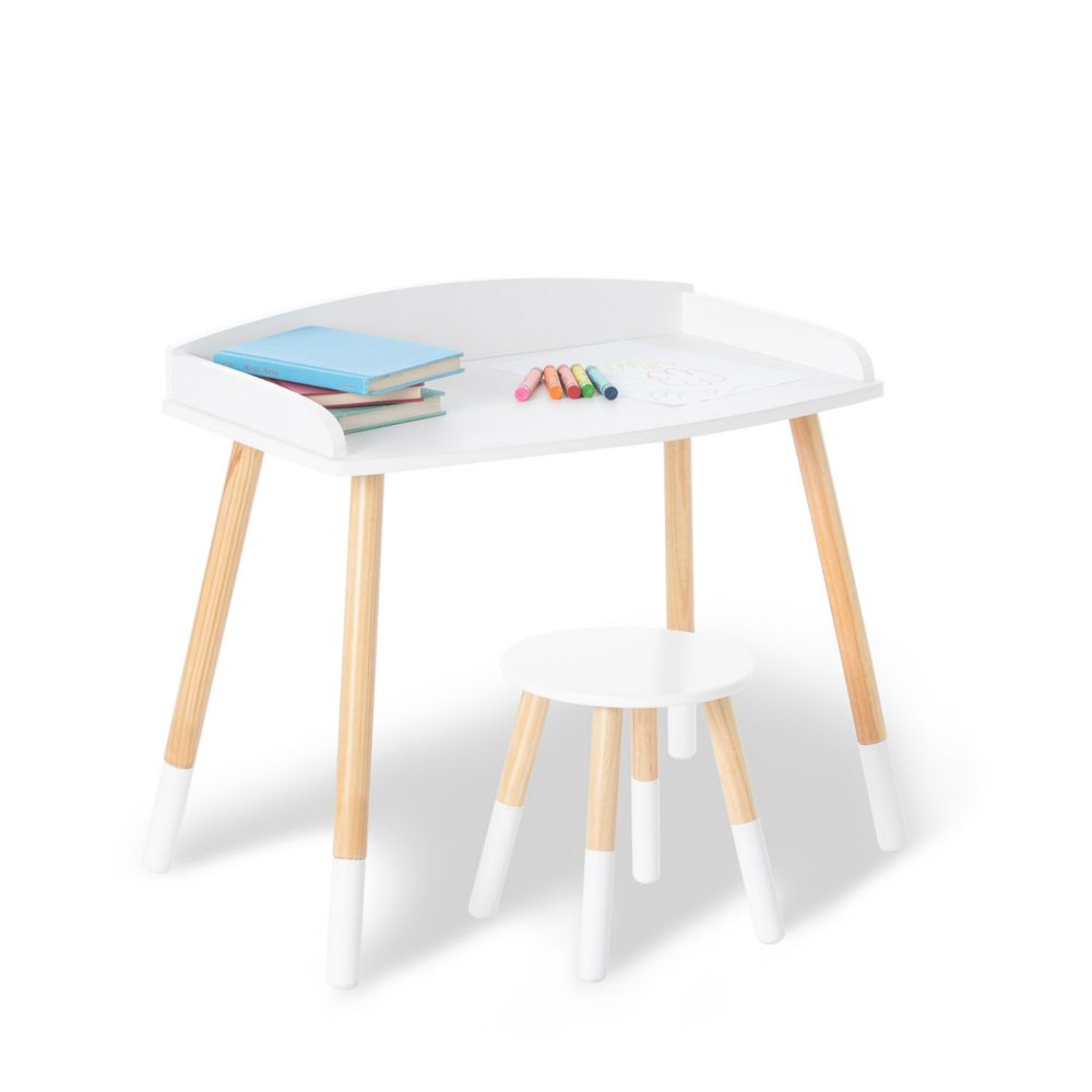 Wildkin Modern Study Desk and Stool Set - White with Natural From MindWare