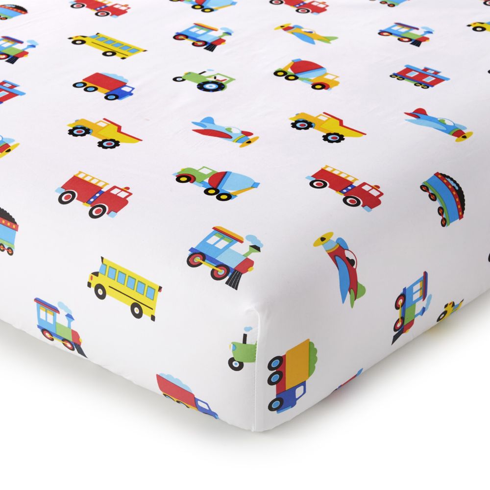 Wildkin Trains, Planes and Trucks 100% Cotton Fitted Crib Sheet From MindWare