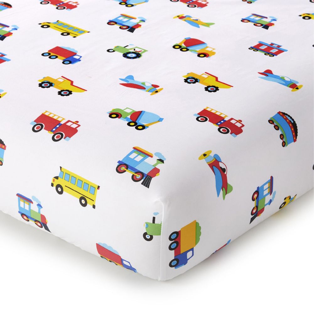 Wildkin Trains, Planes and Trucks 100% Cotton Flannel Fitted Crib Sheet From MindWare