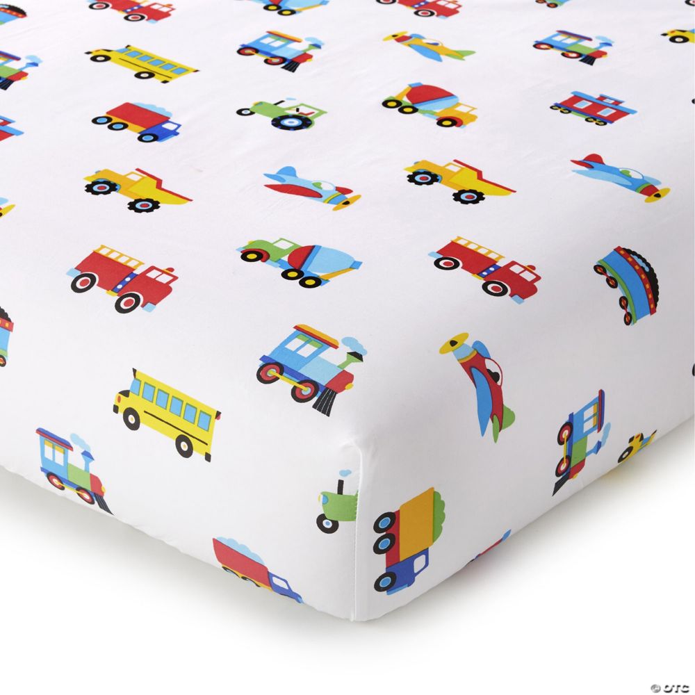Wildkin Trains, Planes and Trucks 100% Cotton Flannel Fitted Crib Sheet From MindWare
