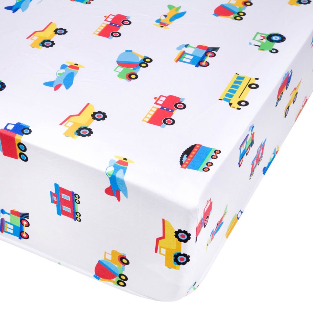 Wildkin Trains, Planes and Trucks Microfiber Fitted Crib Sheet From MindWare