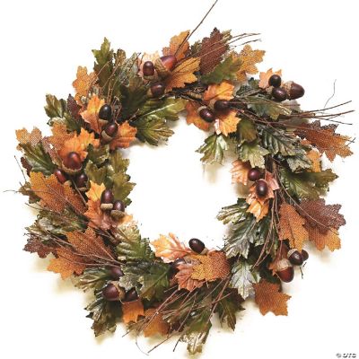 Brown and Green Autumn Harvest Artificial Leaves Wreath - 20 Inch Unlit