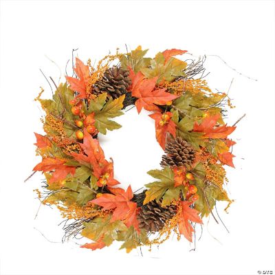 Fall Leaves and Pumpkins Artificial Thanksgiving Wreath - 24-Inch Unlit ...
