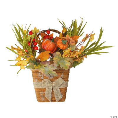 18" Artificial Fall Harvest with Bow Wall Basket Oriental Trading