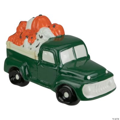 9.5" LED Lighted Green Ceramic Truck Hauling Pumpkins Autumn Harvest