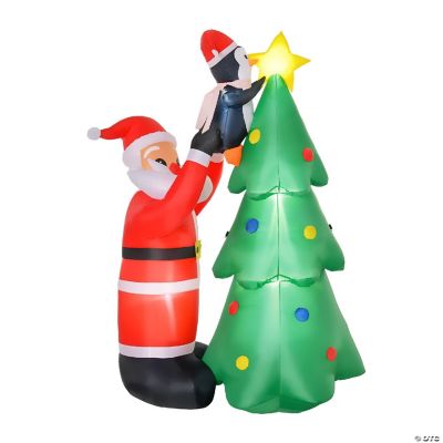 HOMCOM 6ft Christmas Inflatable Santa and Penguin Decorating a ...