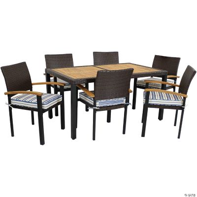 Sunnydaze Outdoor Rattan and Acacia Wood Carlow Patio Dining Set with