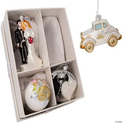Kurt Adler Noble Gems Wedding Boxed Glass Ornaments, 4Piece Box Set
