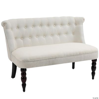 Upholstered Armless Fabric Loveseat with Button Tufted Design for Living Room with Wood