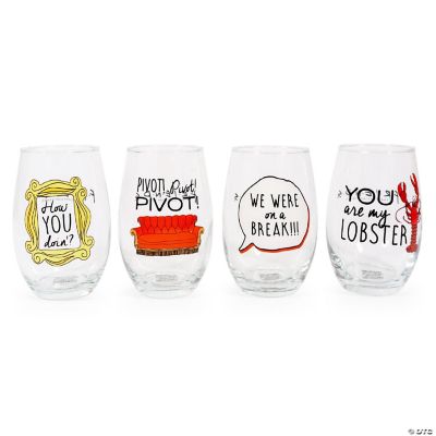 Friends Iconic Quotes 21Ounce Stemless Wine Glasses Set of 4