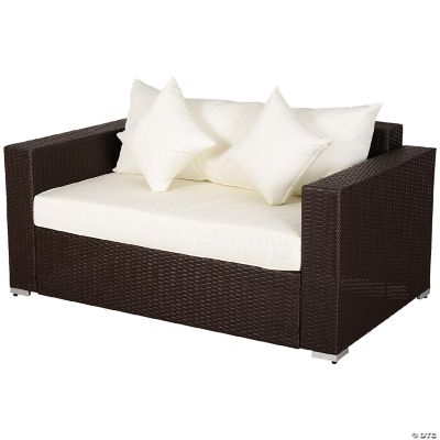 Outsunny Outdoor PE All Weather Rattan Loveseat Couch with 2 Throw