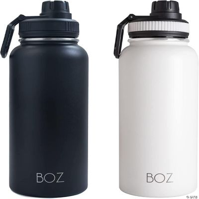 BOZ Stainless Steel Water Bottle XL TwoPack Bundle, Black / White