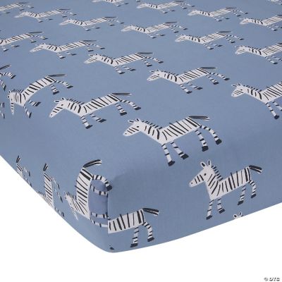 Lambs & Ivy Signature Zebra Blue Organic Cotton Breathable Fitted Crib