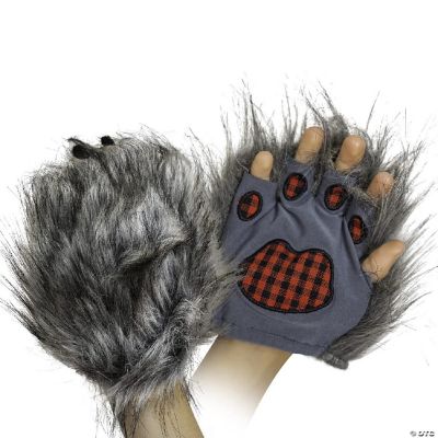 Wolf Paw Costume Gloves Grey Hairy Werewolf Claw Cuffs Hands Monster
