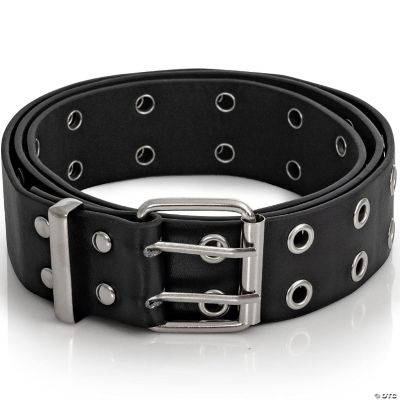 Double Grommet Punk Belt - Black Faux Leather 2 Prong and Holes