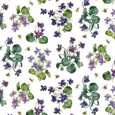 Chelsea Lilac Floral Violets White Digital Cotton Fabric by Northcott