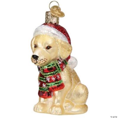 Old World Christmas Holiday Yellow Labrador Puppy Glass Blown Ornament